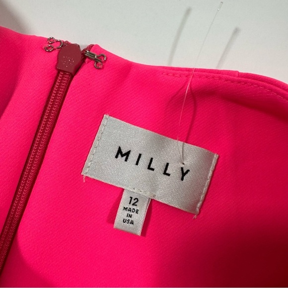 Milly Sleeveless Sheath Dress Neon Hot Pink Ruched Side - Picture 4 of 6